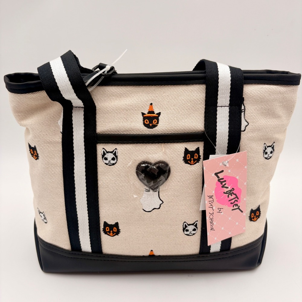 Luv Betsey Betsey Johnson LBADIE Halloween Cat Ghost Canvas Tote Crossbody Bag